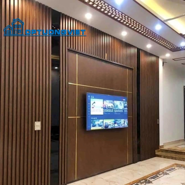 Bí Quyết Ốp Tường PVC Vân Đá Kết Hợp Lam Sóng Cho Phòng Khách Hiện Đại